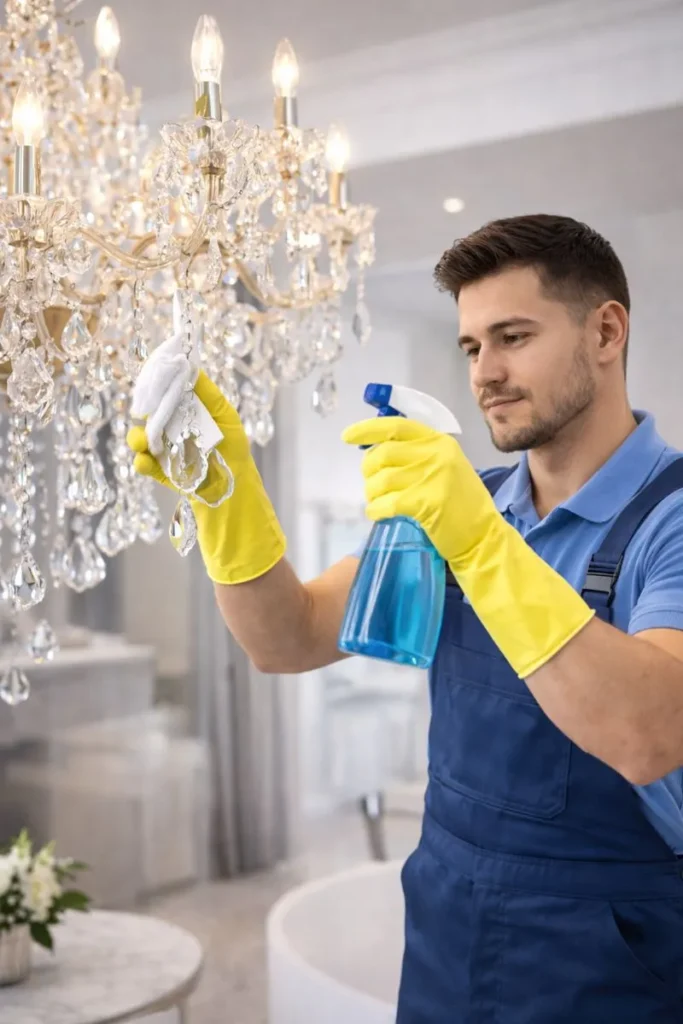 فريق شركة تنظيف منازل في العين يقوم بتنظيف المباني من الداخل وتنظيف الأرضيات والممرات باحتراف