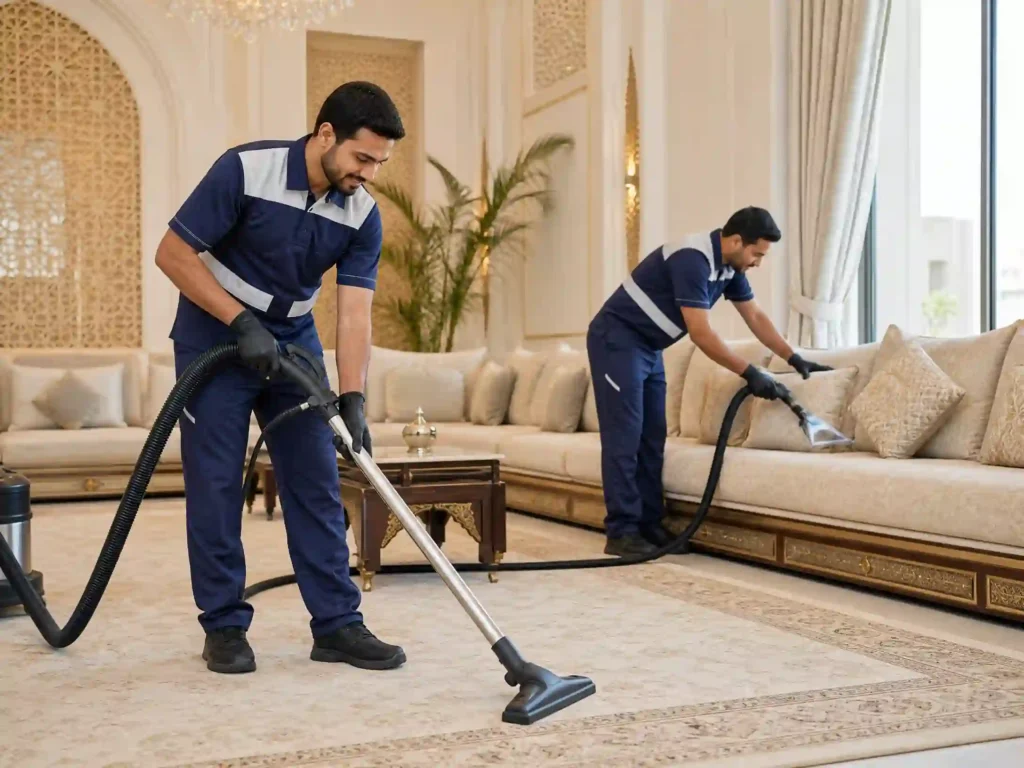 فريق شركة السلام كلين يقدم خدمة تنظيف مجالس في الإمارات داخل المنزل